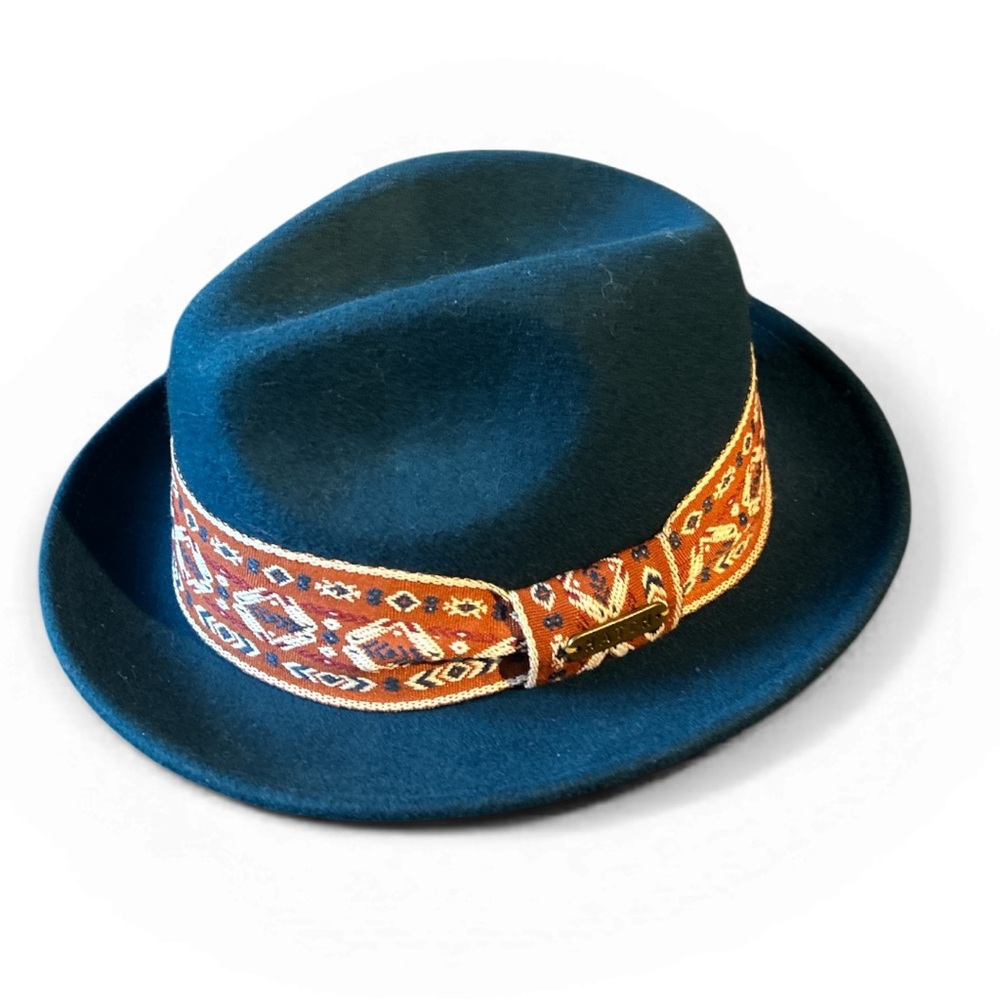 Hatch Stylish Blue Wool Fedora with Aztec Patterned Band